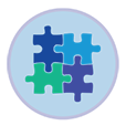 four interlocking jigsaw pieces symbolizing collaboration.